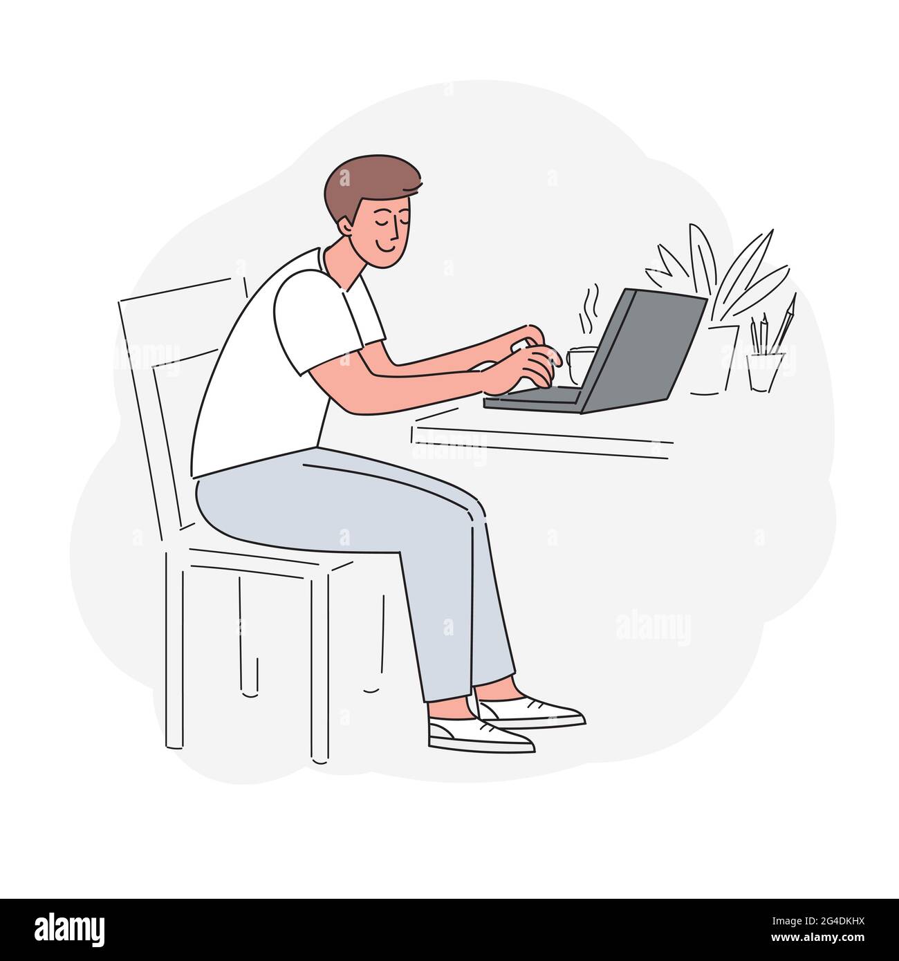 A man work on laptop.Modern flat web landing page design template. Stock Vector