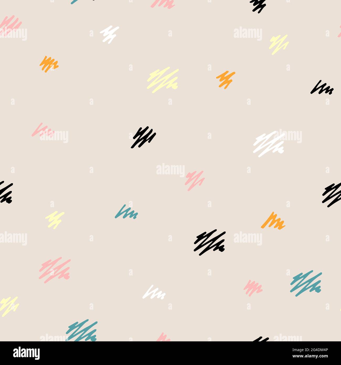 Seamless Scandinavian pattern. Black, gold, pink, blue, white hand-drawn zigzag on a pastel background. Neutral cozy ornament. Vector illustrations wi Stock Vector