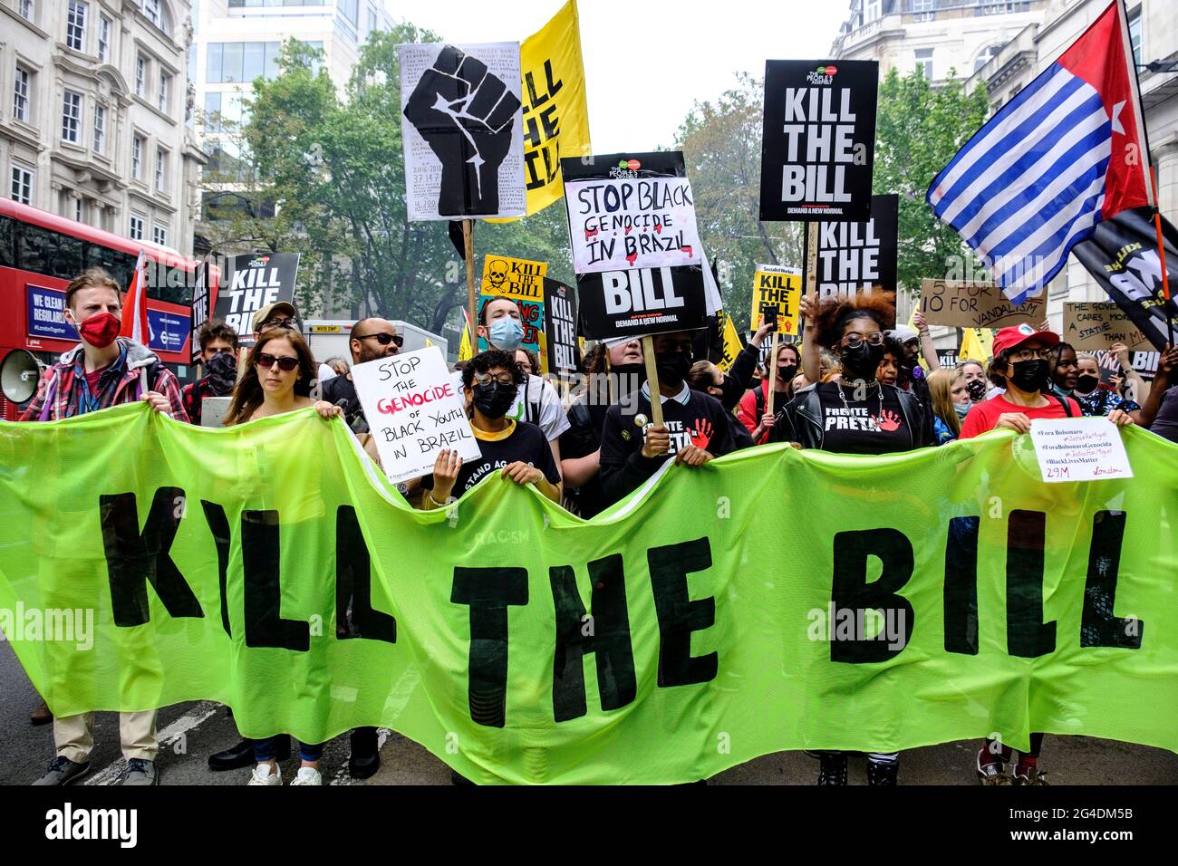 Black lives Matter protesting along side Kill the Bill demonstration. led by the UK branch of Black Lives Matter, specifically fighting against the use of police power as a means of silencing black voices, in response to recent killings of black people by the police. Stock Photo