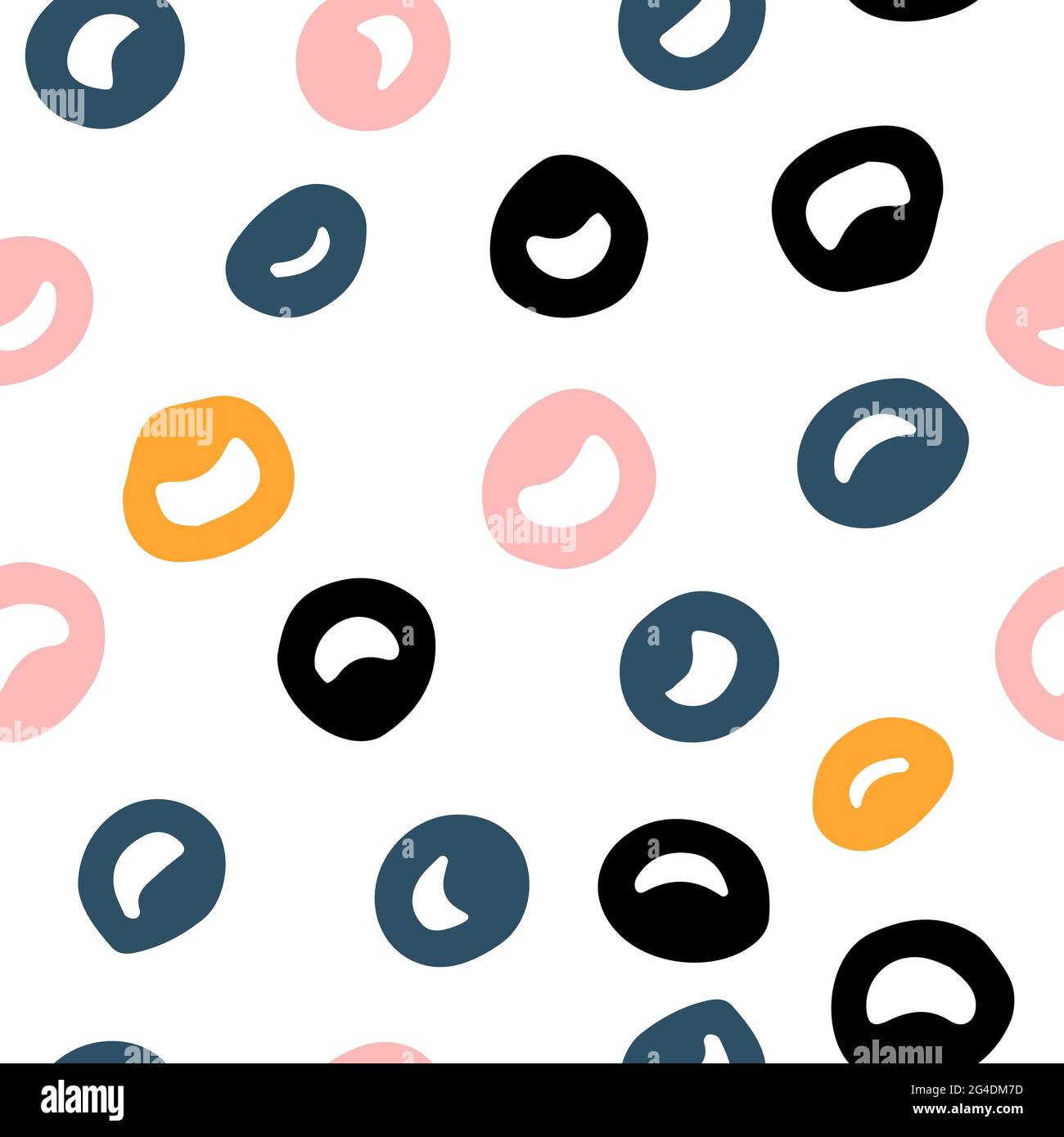 Seamless Scandinavian pattern. Black, gold, pink, blue, white hand-drawn rings on a pastel background. Neutral cozy ornament. Vector illustrations wit Stock Vector