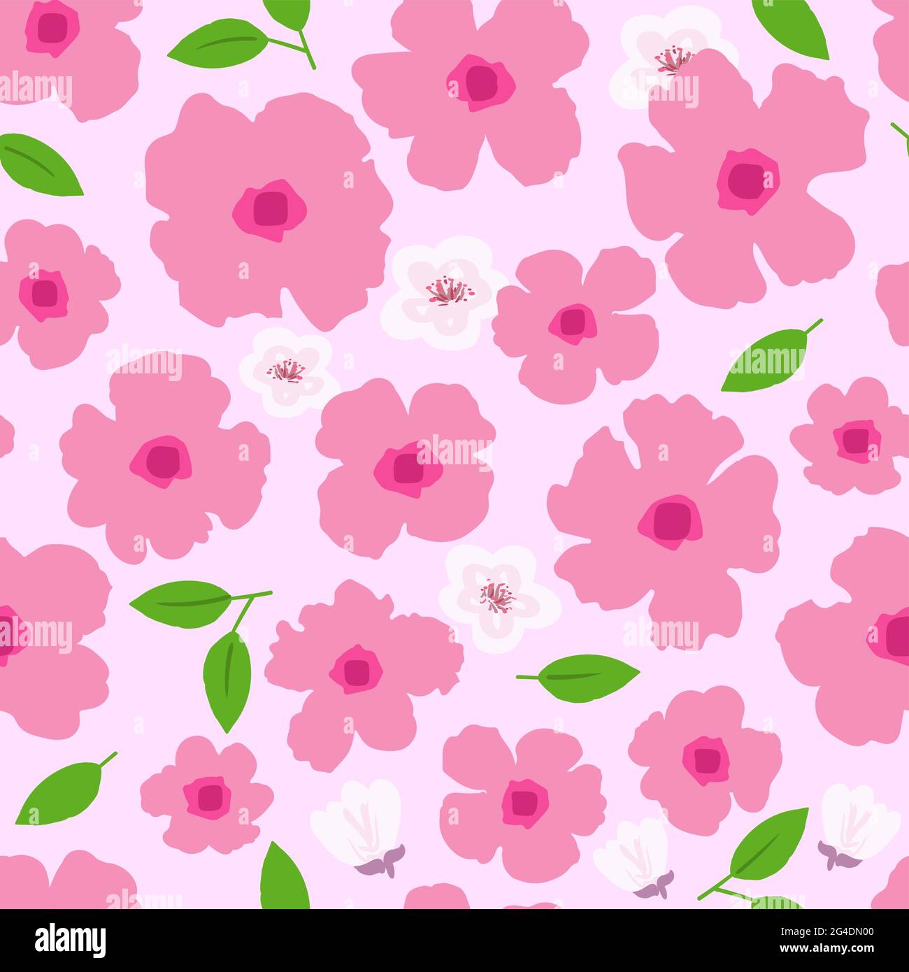 Seamless pattern with pink flowers buds and green leaves.Endless ...