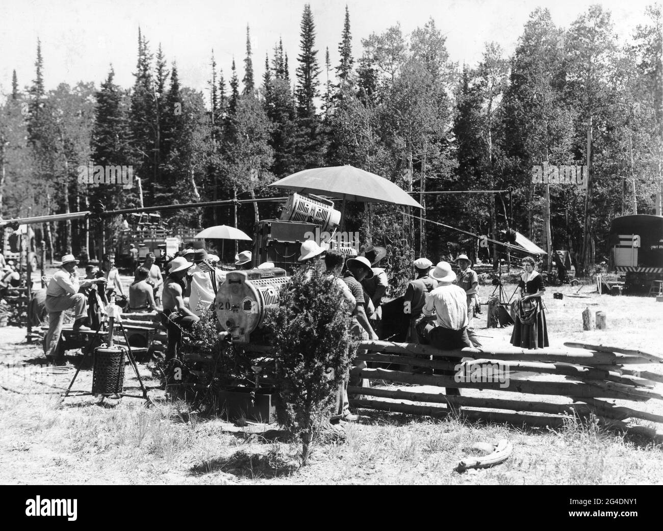 Movie Crew on set location candid filming CLAUDETTE COLBERT in DRUMS