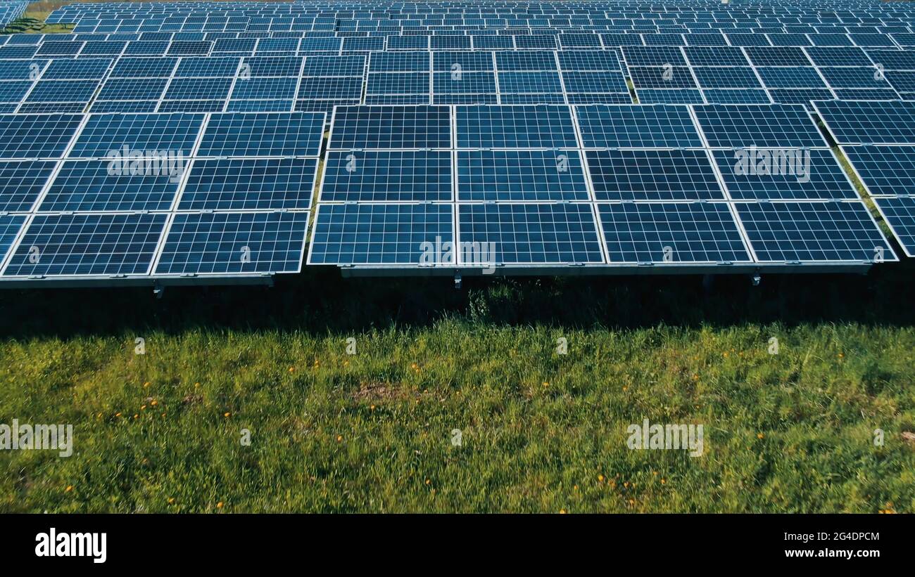 Solar Panel Array. Drone Aerial View of Modern Photovoltaic Electricity ...