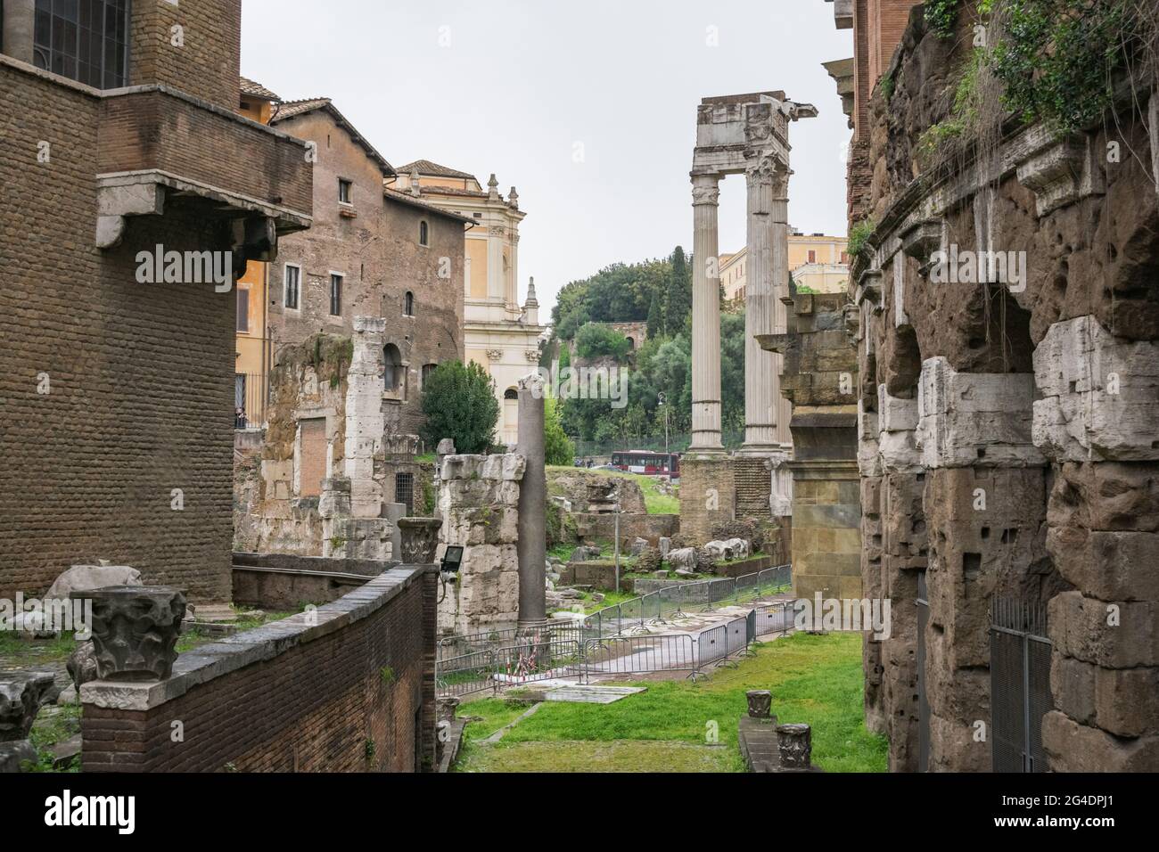 Old ruins of the temple of Apollo Sosiano and Bellona and Marcello Theater Stock Photo