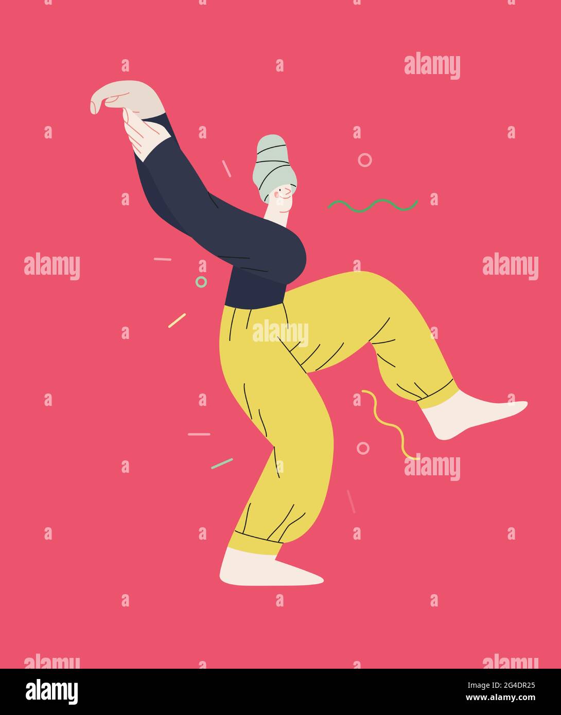 Happiness - happy young man jumping in the air cheerfully. Modern flat ...