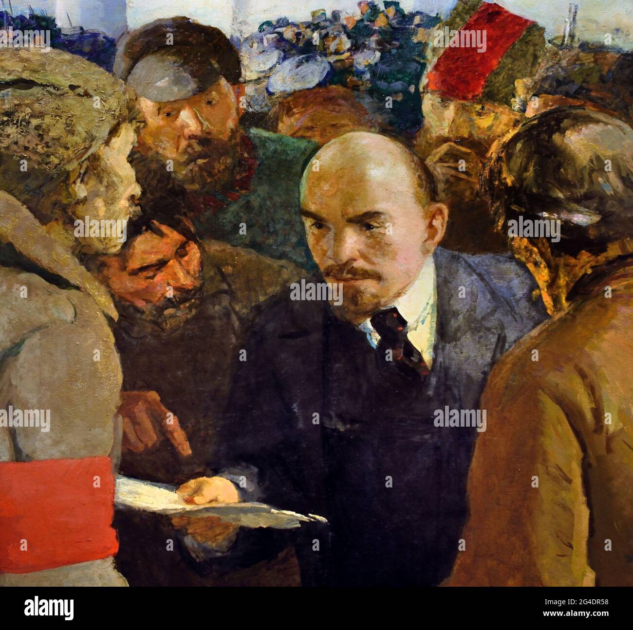 Vladimir Lenin at the second Congress of Soviets among peasants delegates 1935-1936 by Gerasimov ( Russian Revolution 1917 - 1945 ) Lenin Stalin Russian propaganda - publicity Russia USSR Stock Photo