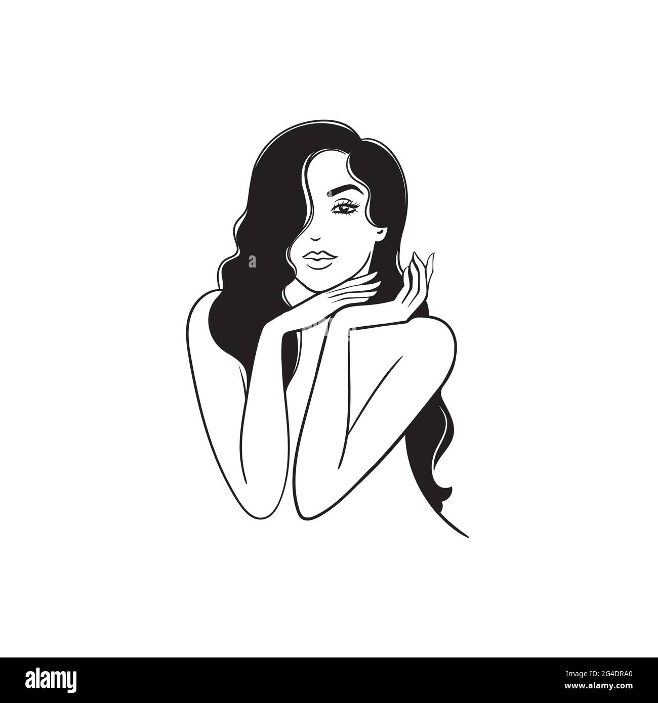 Hand drawn beautiful young woman with long hair.Stock illustration ...