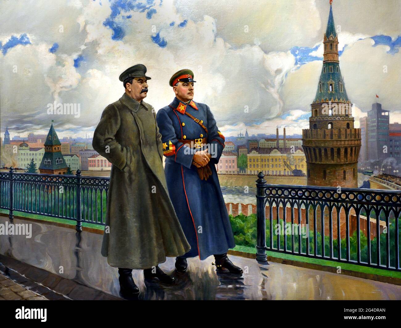 Stalin and Voroshilov in the Kremlin1938 by Gerasimov ( Russian Revolution 1917 - 1945 ) Lenin Stalin Russian propaganda - publicity Russia USSR Stock Photo