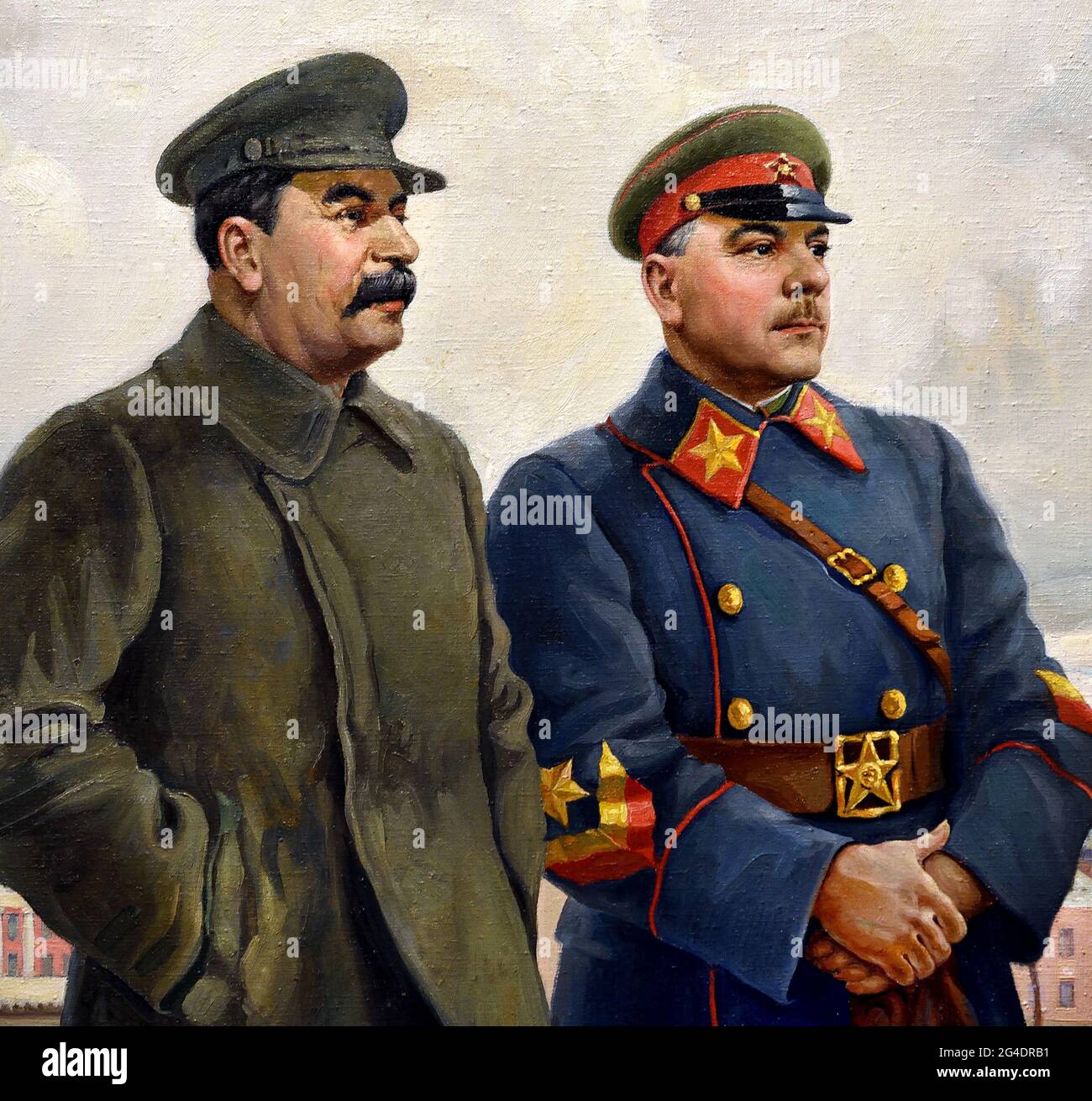 Stalin and Voroshilov in the Kremlin1938 by Gerasimov ( Russian Revolution 1917 - 1945 ) Lenin Stalin Russian propaganda - publicity Russia USSR Stock Photo