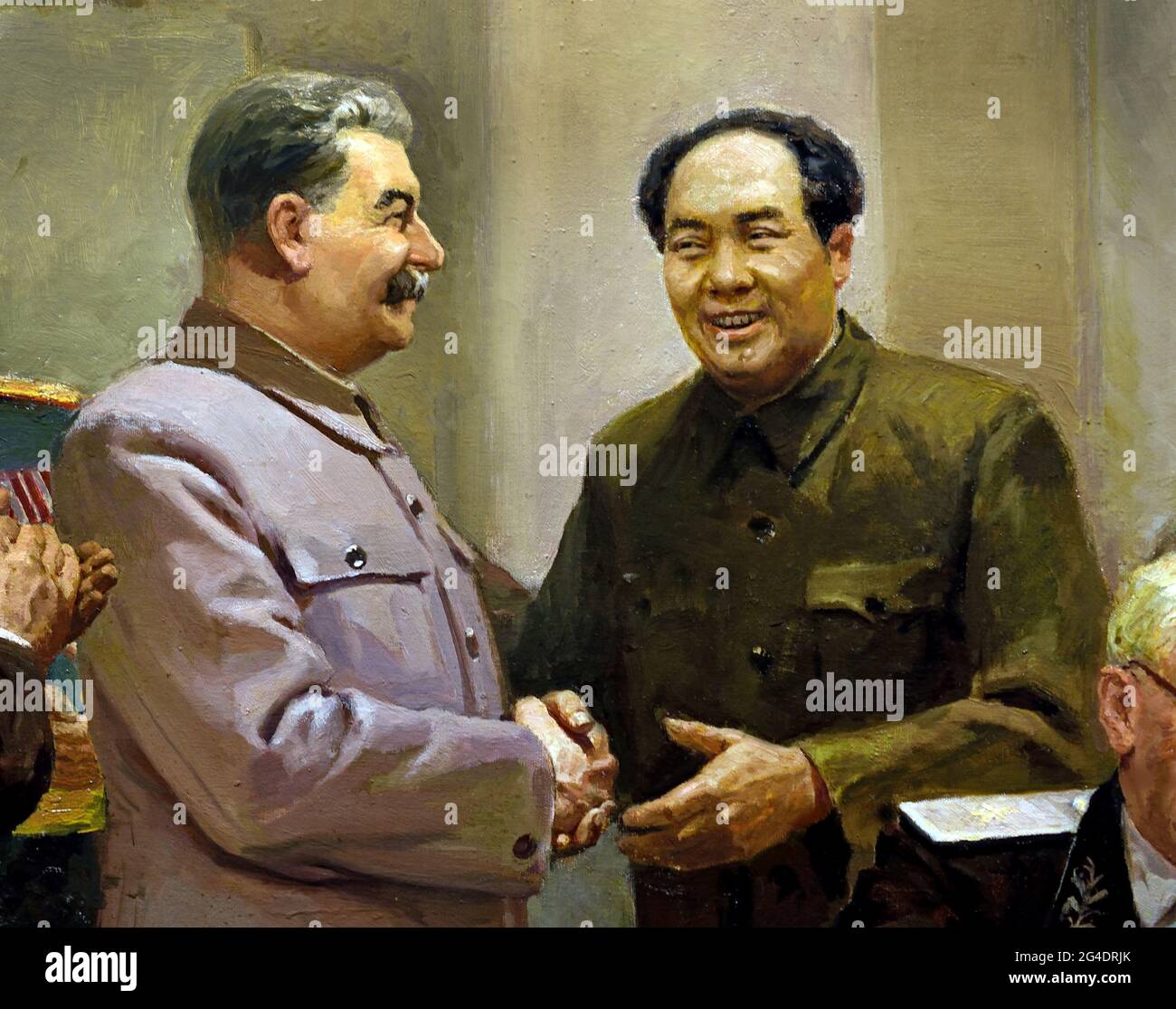 Mao and Stalin - In the Name of Peace ( the signing of the Treaty of Friendship, Union and Mutual assistance between the Soviet Union and the people's Republic of China ) 1950  ( Russian Revolution 1917 - 1945 ) Lenin Stalin Russian propaganda - publicity Russia USSR Stock Photo