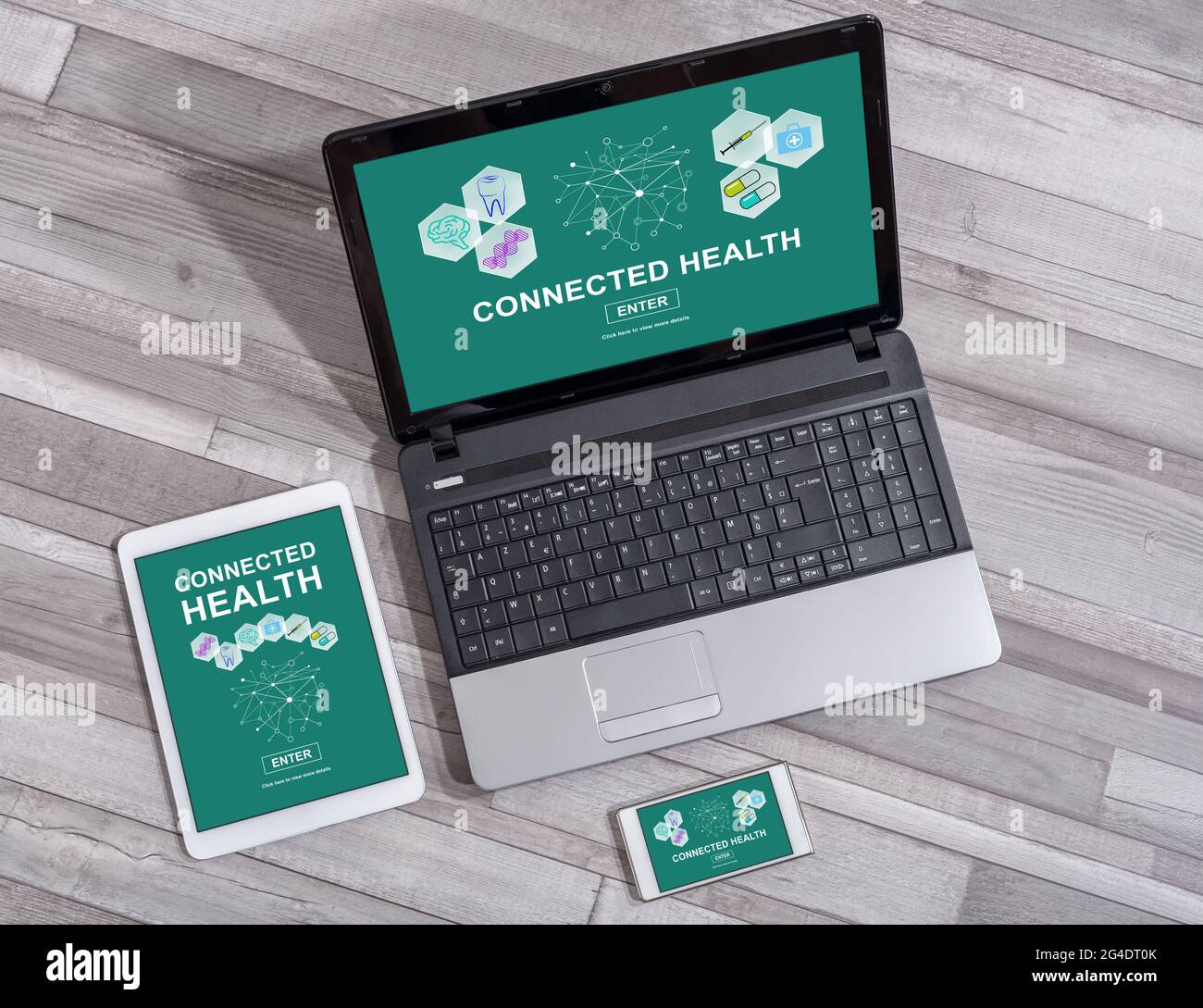 Connected health concept shown on different information technology devices Stock Photo Alamy