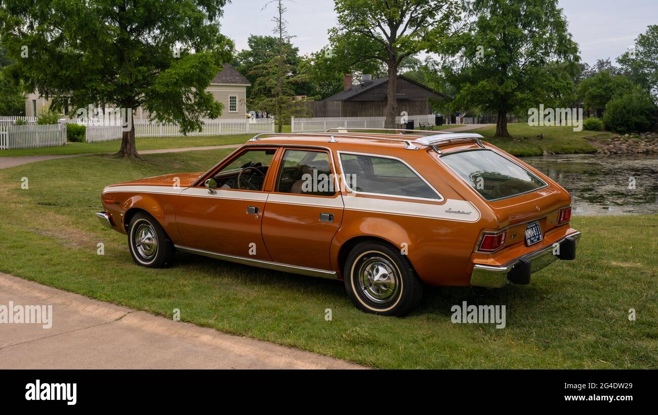 DEARBORN, MI/USA - JUNE 19, 2021: A 1973 AMC Hornet car at the The Henry Ford (THF) Motor Muster car show, at Greenfield Village, near Detroit, MI Stock Photo