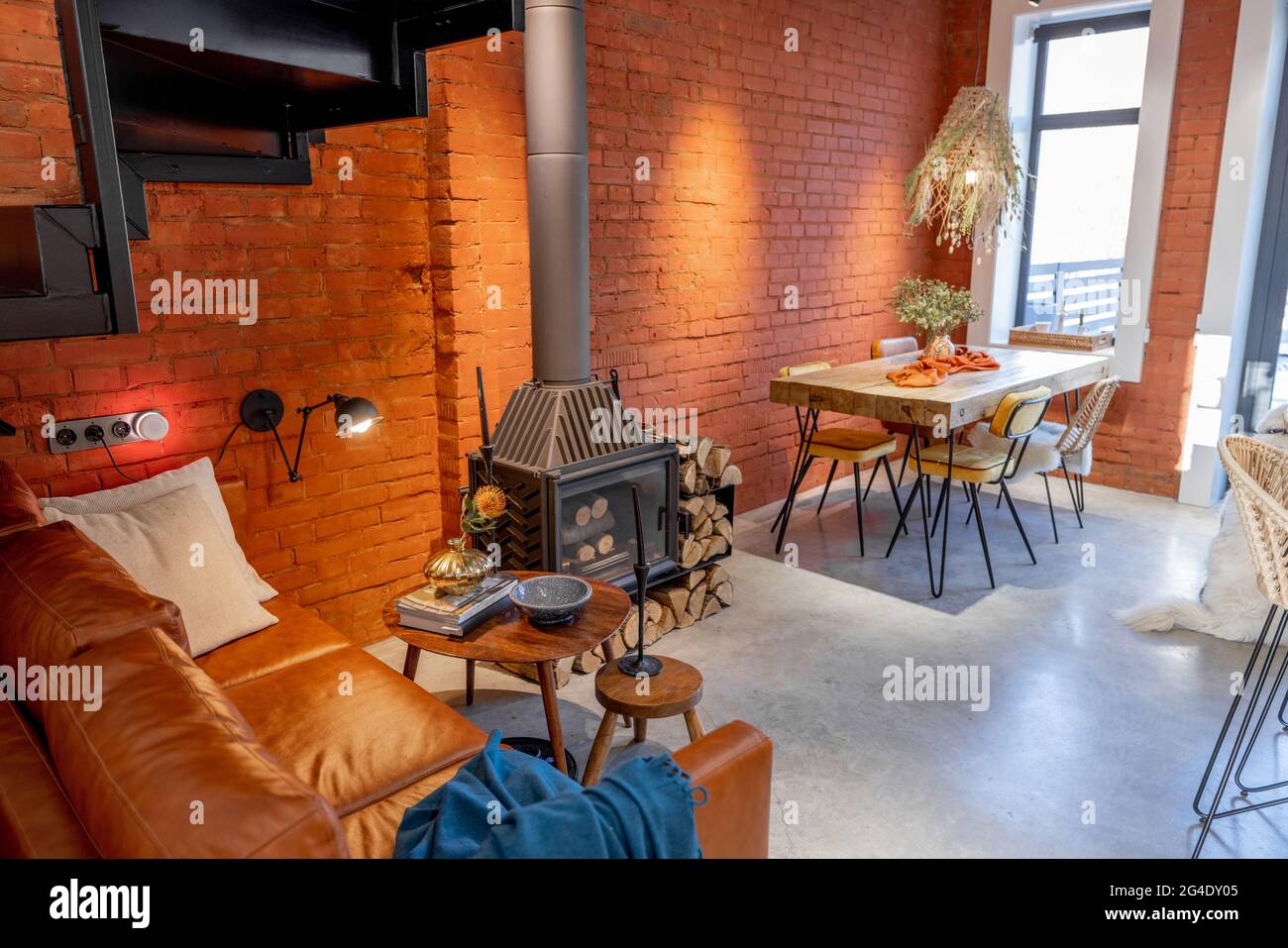 Stylish house living room interior in mixed style Stock Photo Alamy