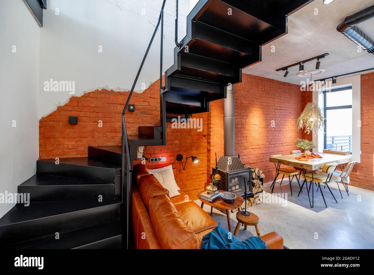 Stylish house living room interior in mixed style Stock Photo Alamy