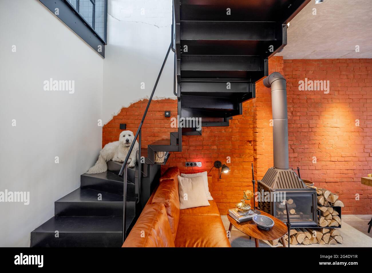 Stylish house living room interior in mixed style Stock Photo Alamy