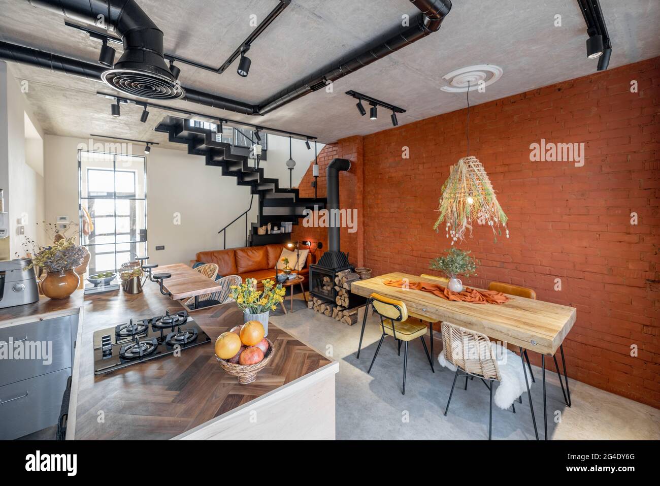 Stylish house living room interior in mixed style Stock Photo Alamy