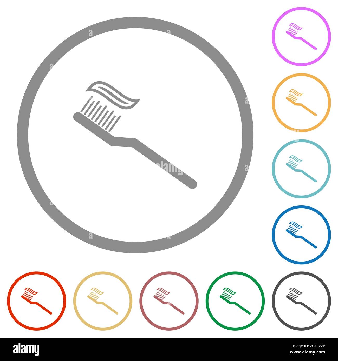 Toothbrush with toothpaste flat color icons in round outlines on white ...