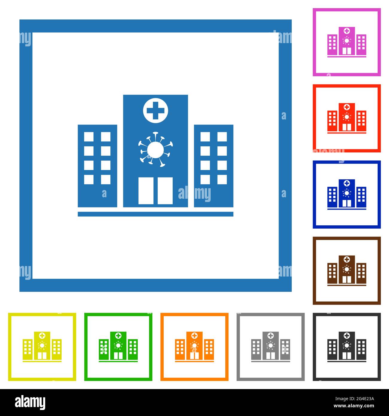Covid Hospital flat color icons in square frames on white background ...