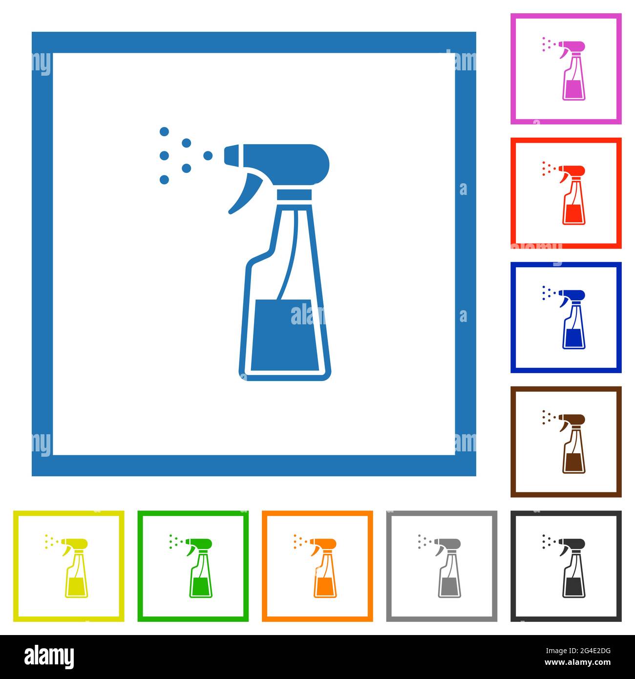 Spray bottle flat color icons in square frames on white background ...