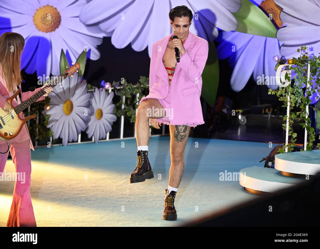 Victoria De Angelis, Damiano David from Måneskin, winners of the Eurovision Song Contest, perform at Lotta på Liseberg in Gothenburg, Sweden, on June 20, 2021.  Photo: Tommy Holl / TT code 12033 Stock Photo