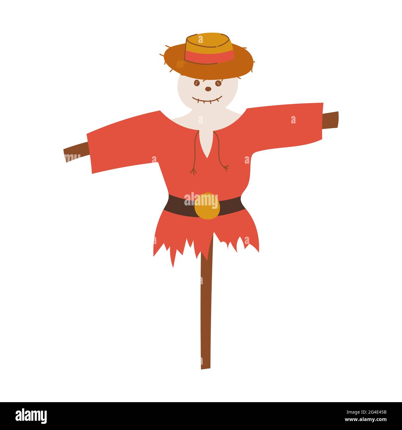 Garden scarecrow in a hat. Vector flat design. Stock Vector