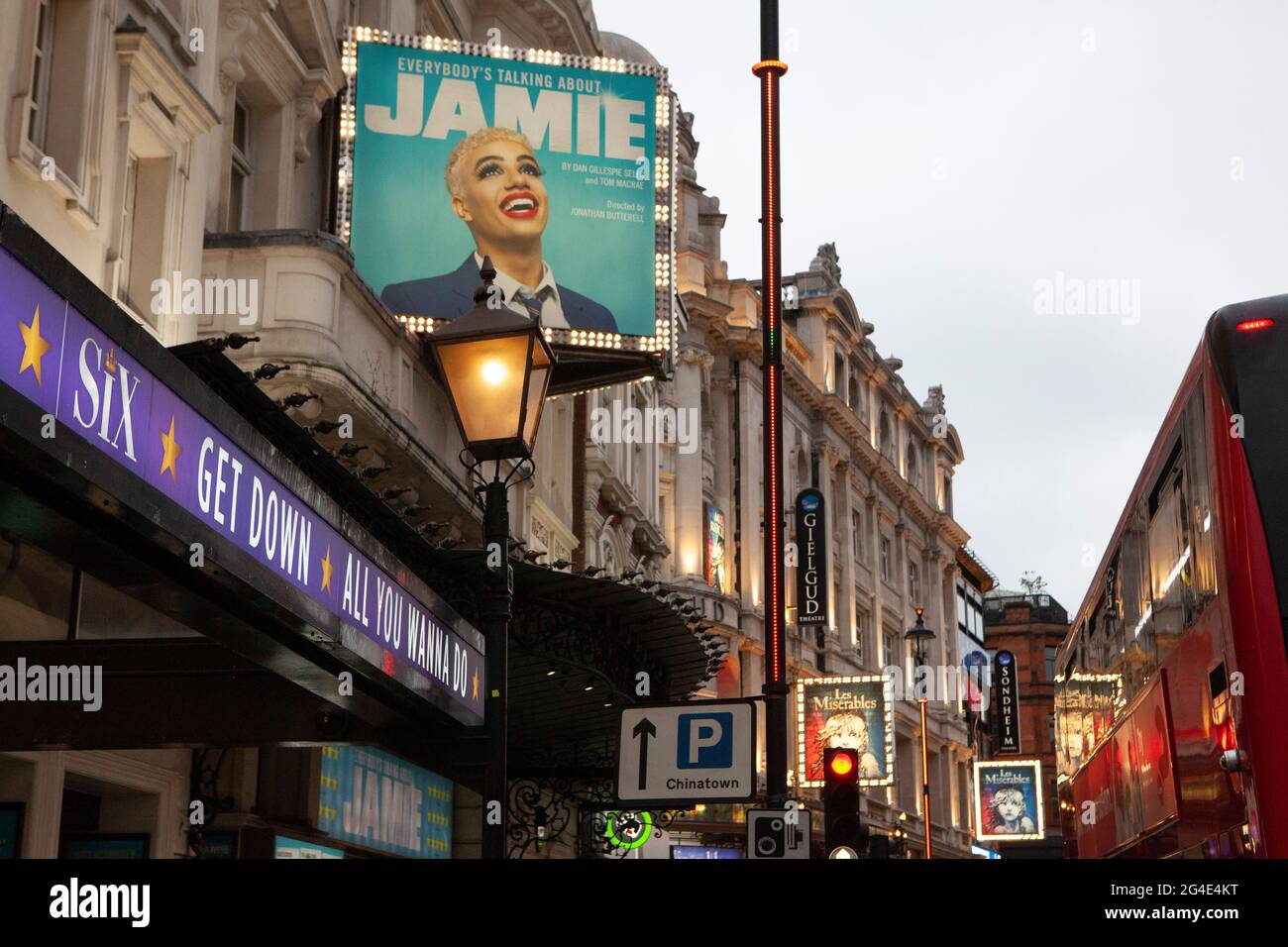 London, UK, 20 June 2021: Theatres on Shaftesbury Avenue, many of which remain closed until social distancing restrictions can be ended. Some shows with smaller casts have opened to reduced audiences with up to half of the seats kept empty. Anna Watson/Alamy Stock Photo