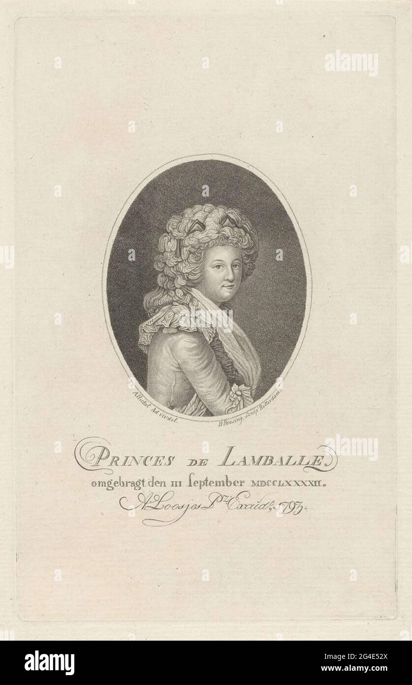 . Portrait of Marie-Thérèse Louise de Savoie-Carignan, Princess of Lamballe, 'First Hofdame' by Marie-Antoinette. She was murdered in Paris during September kills (on September 3, 1792). Stock Photo