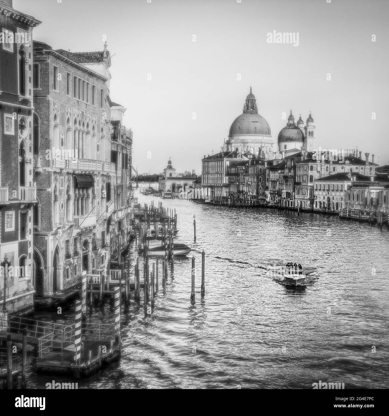 View of the Grand Canal and Basilica Santa Maria della Salute from the Ponte dell'Accademia in Venice, Italy Stock Photo
