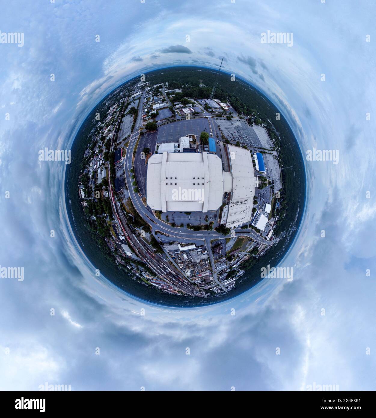 Tiny planet above Greensboro coliseum on Gate City Boulevard in the ...