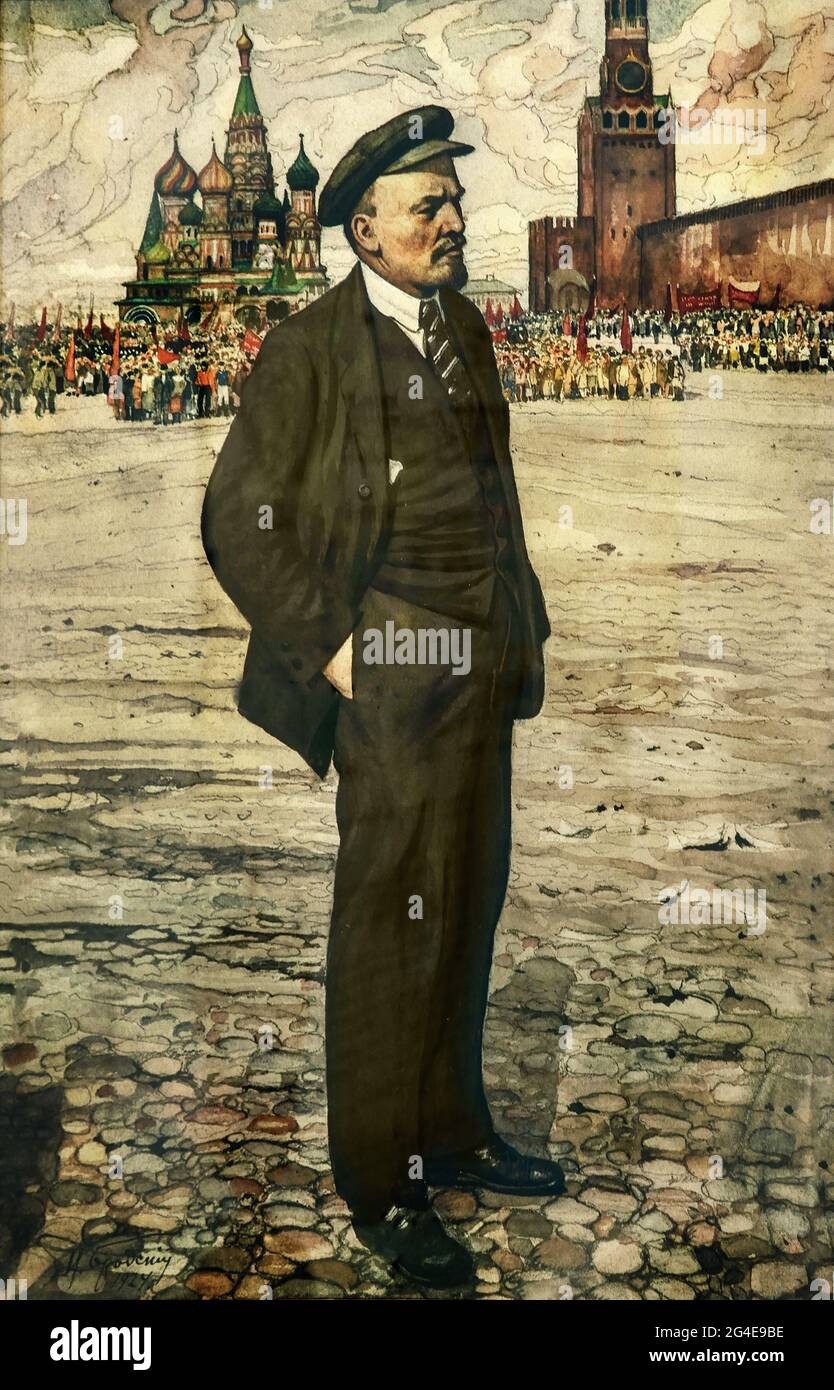 Lenin in Front of the Kremlin by Isaak Brodsky ( Russian Revolution 1917 - 1945 ) Lenin Stalin Russian propaganda - publicity Russia USSR Stock Photo