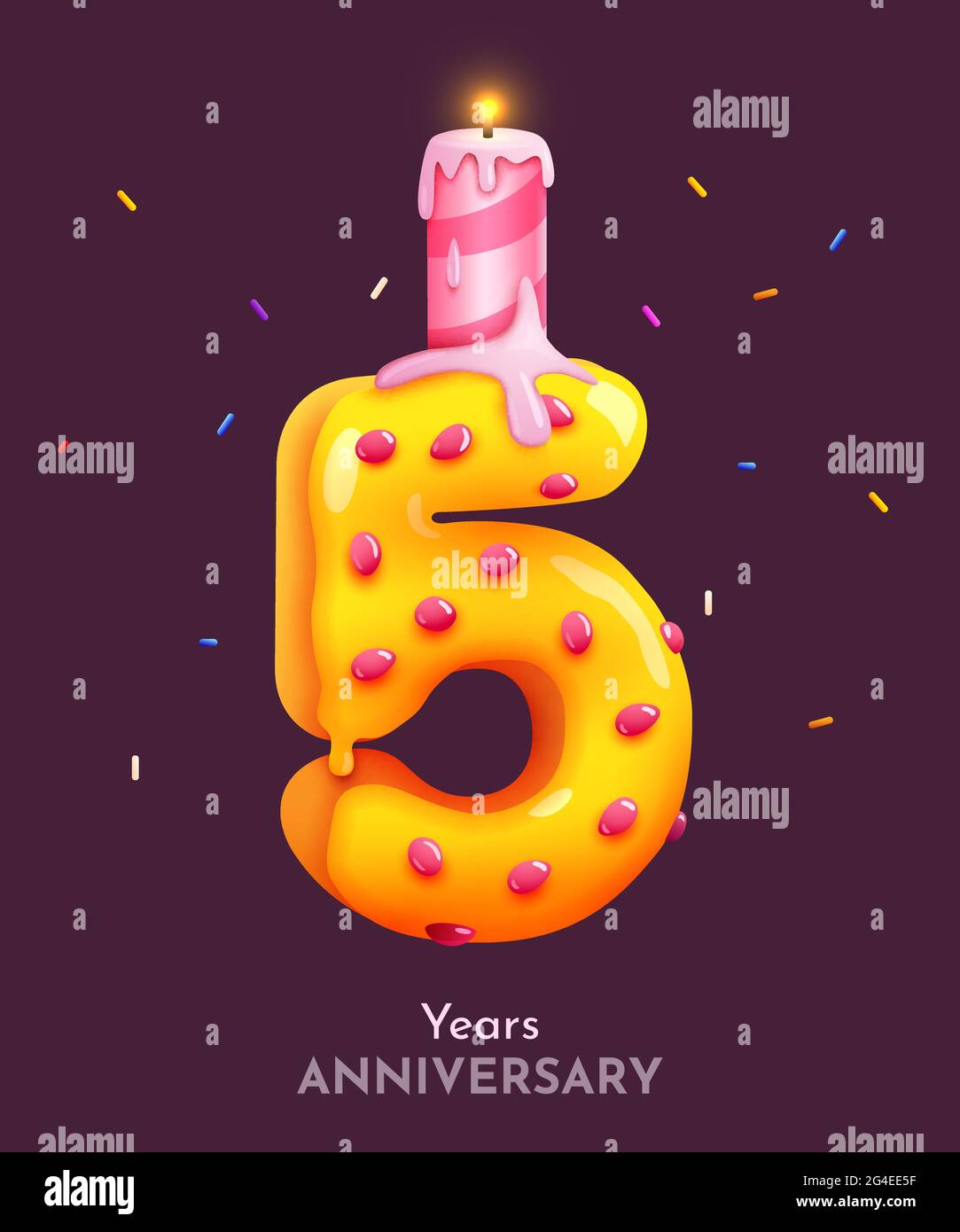 Birthday cake font number 5 with candle. Five year anniversary. Tasty
