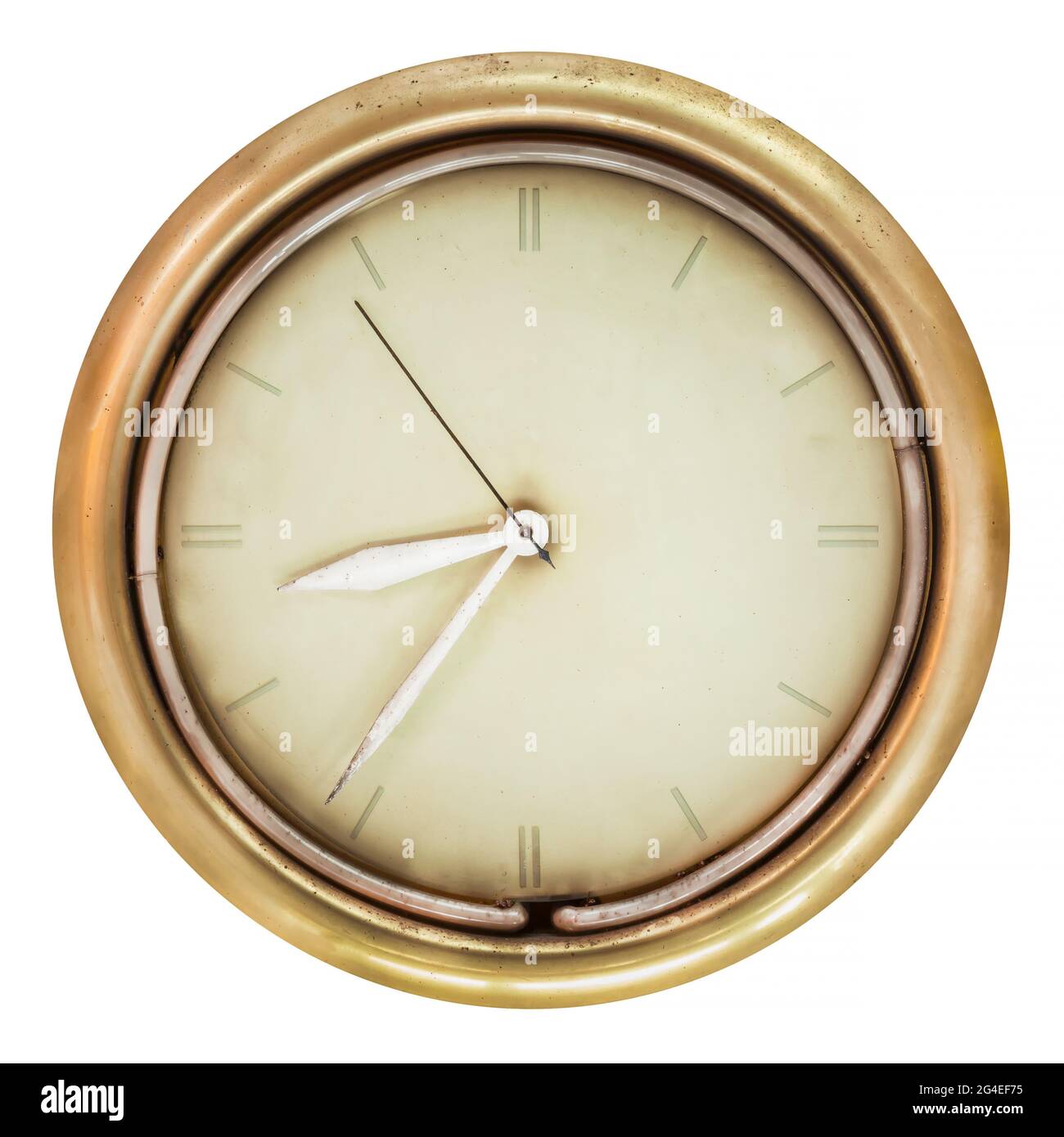 Vintage weathered office clock isolated on a white background Stock Photo