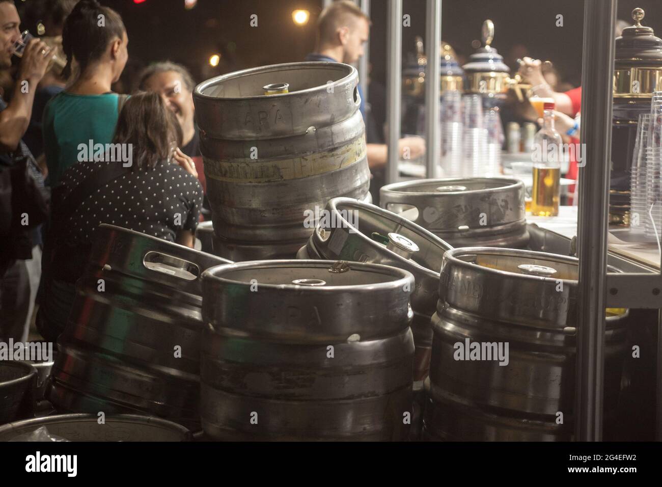 Picture of a pile of beer kegs ready to be recycled in a bar of