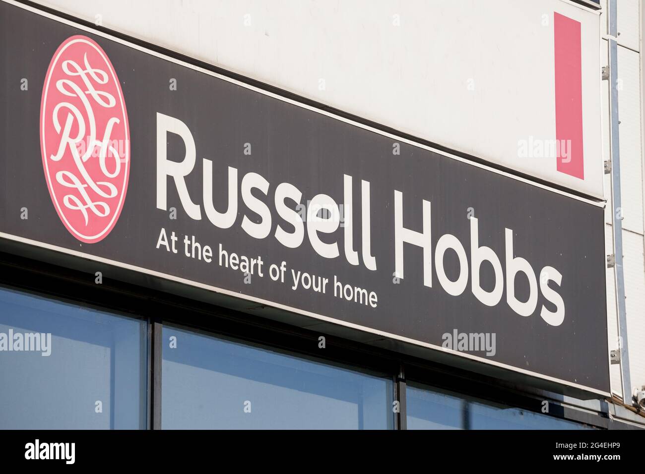 Picture of the logo of Russell Hobbs taken in Belgrade on their main  office. Russell Hobbs is a British manufacturer of household appliances.  Formed i Stock Photo - Alamy