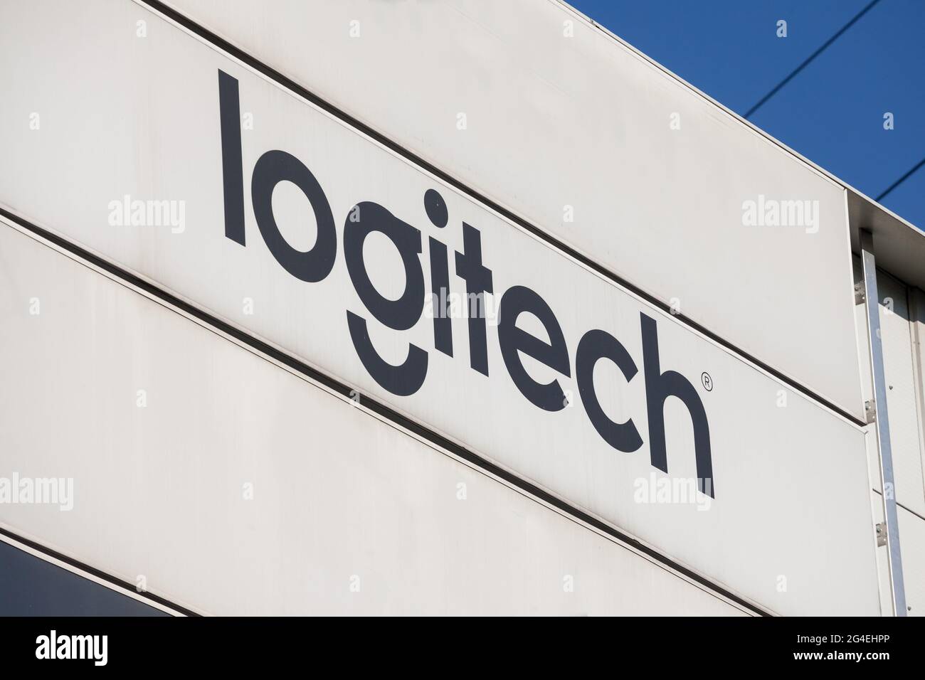Picture of a sign with the logo of Logitech on their main office in  Belgrade, Serbia. Logitech International S.A. is a Swiss manufacturer of  computer Stock Photo - Alamy