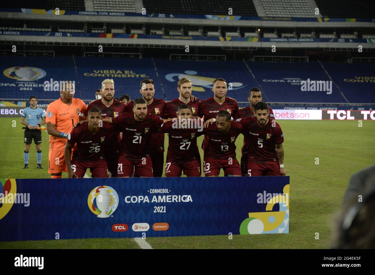 Venezuela's player pose for a team photo prior to a Copa America soccer match against Ecuador at the Nilton Santos stadium in Rio de Janeiro, Brazil Stock Photo