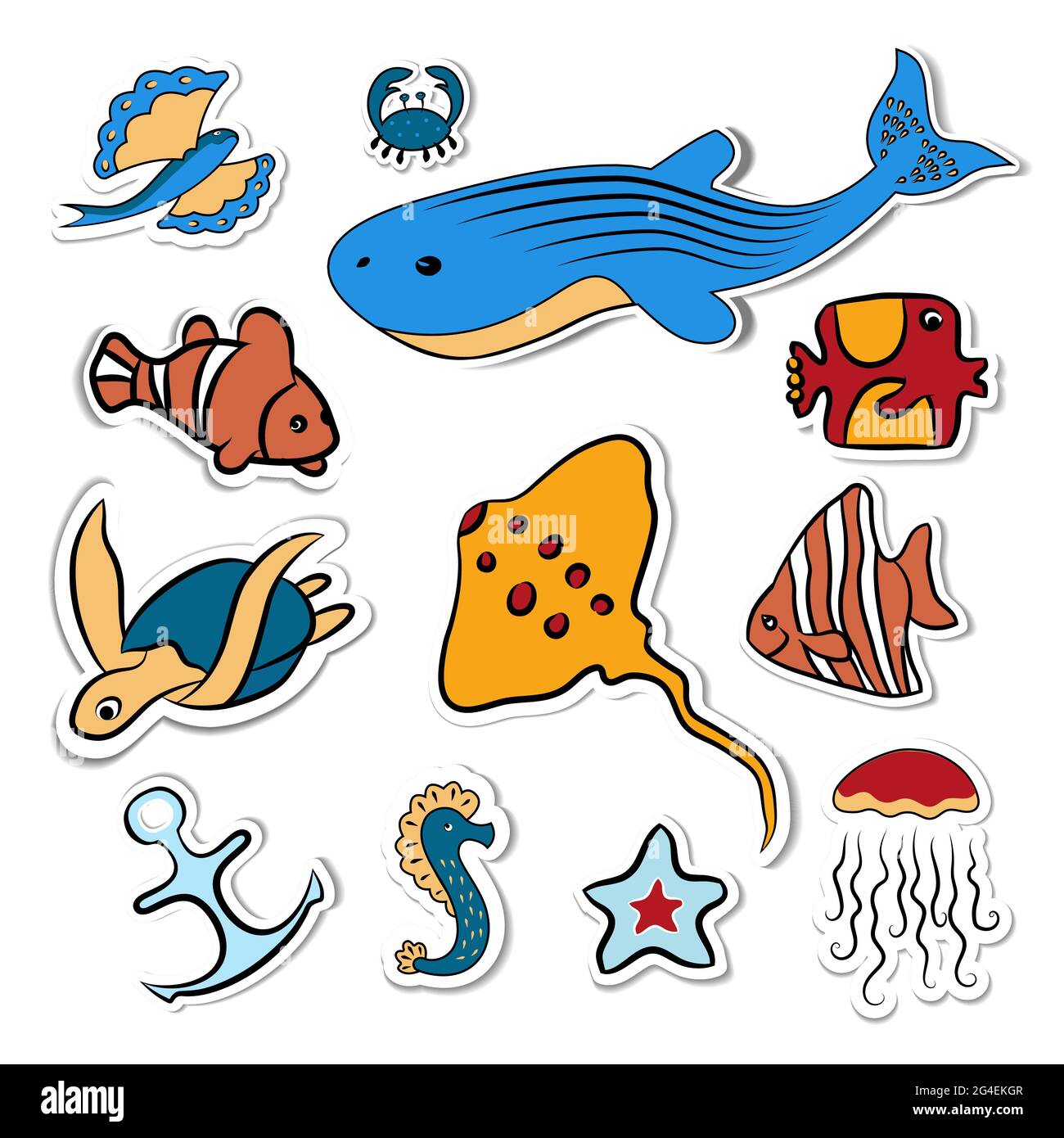 Clipart. Shells, fish, deep-sea animals of the sea and ocean Beautiful  marine aquarium. Isolated on white background. Vector illustration Stock  Vector Image & Art - Alamy