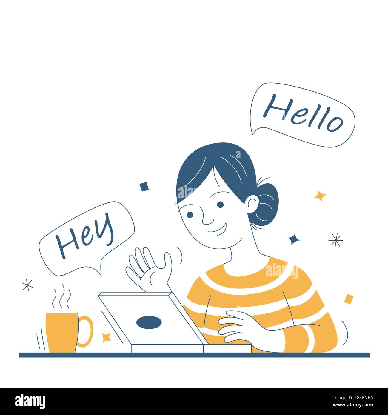 Woman Communicates From Home Using The Laptop Stock Vector