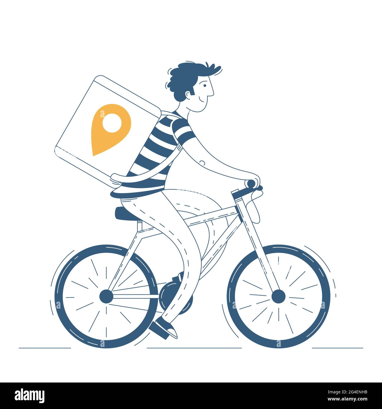 Delivery Man With Box On Bicycle delivers Ware. Stock Vector