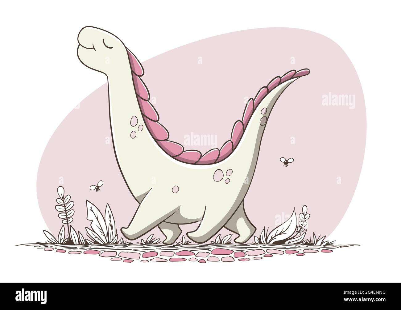 Cute Dino Goes For Walk Stock Vector