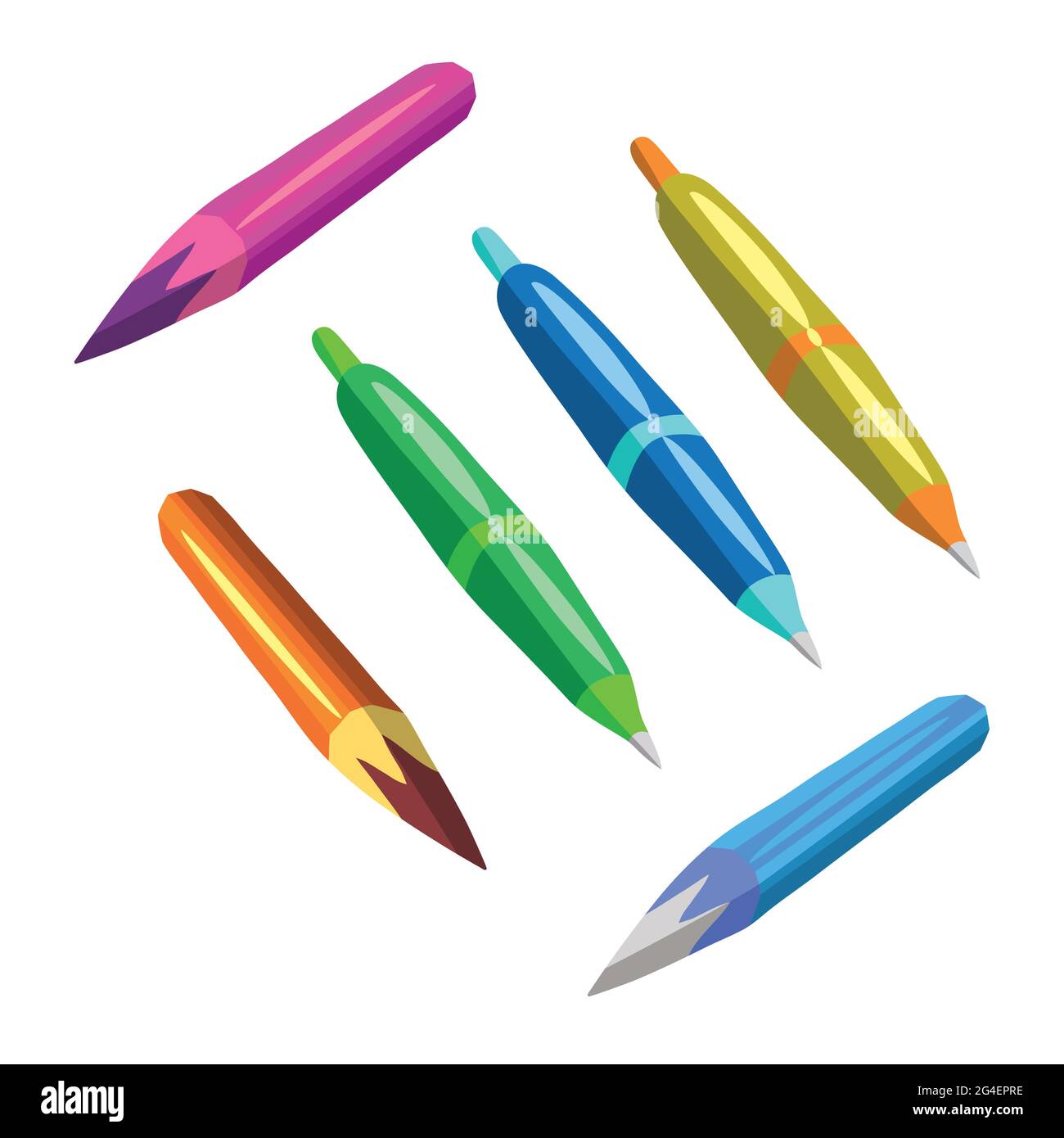 Variety of color pens pencils markers and crayons Vector Image
