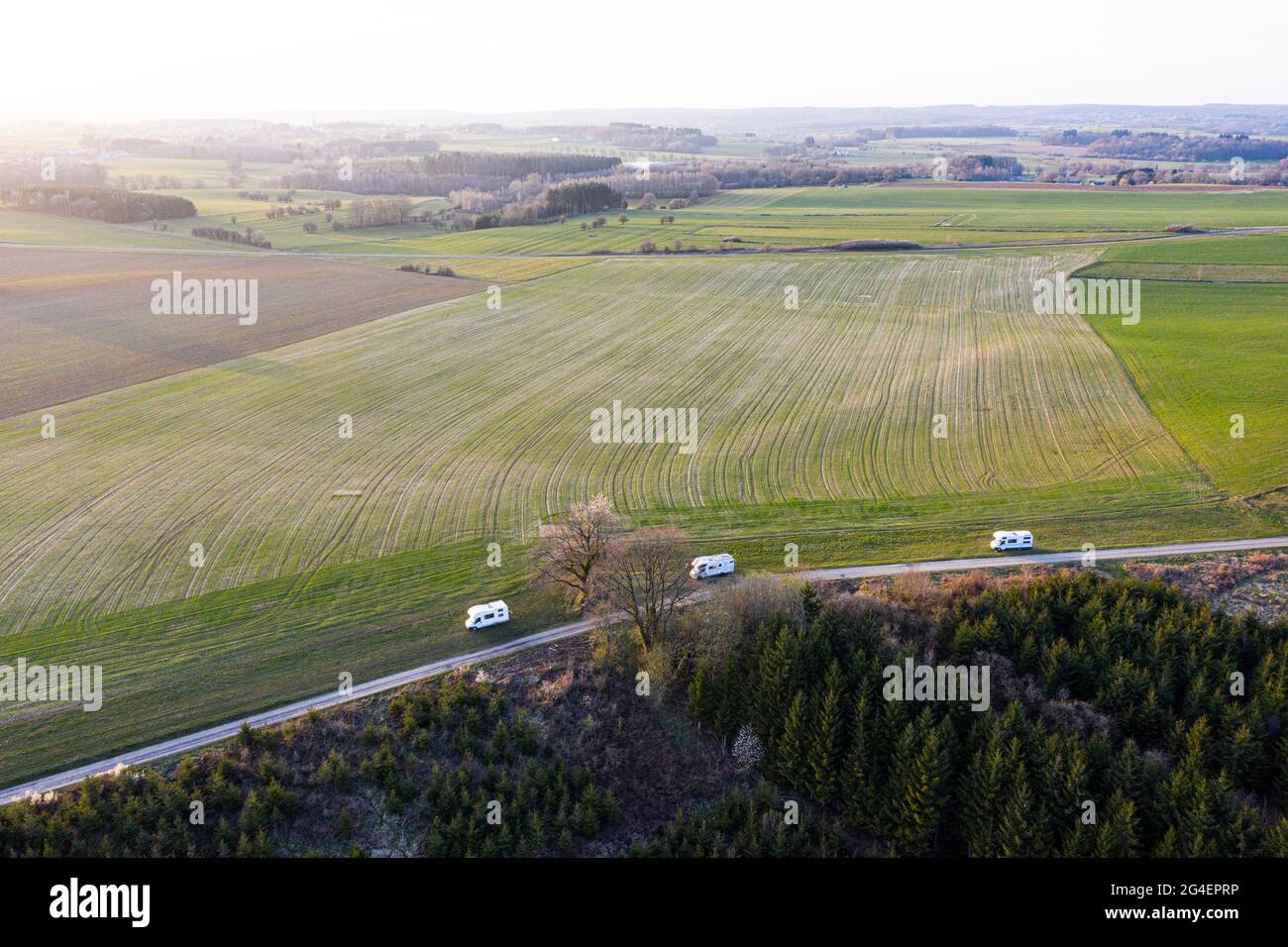 Group of camping-car, in the belgian ardennes Stock Photo