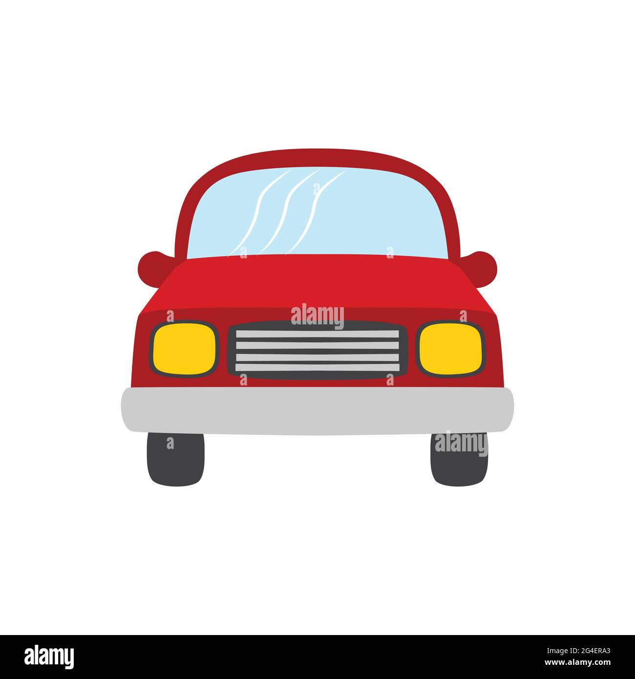 Red color vector illustration car, car isolated on white background, flat style red car front view, simple design vehicle symbol Stock Vector