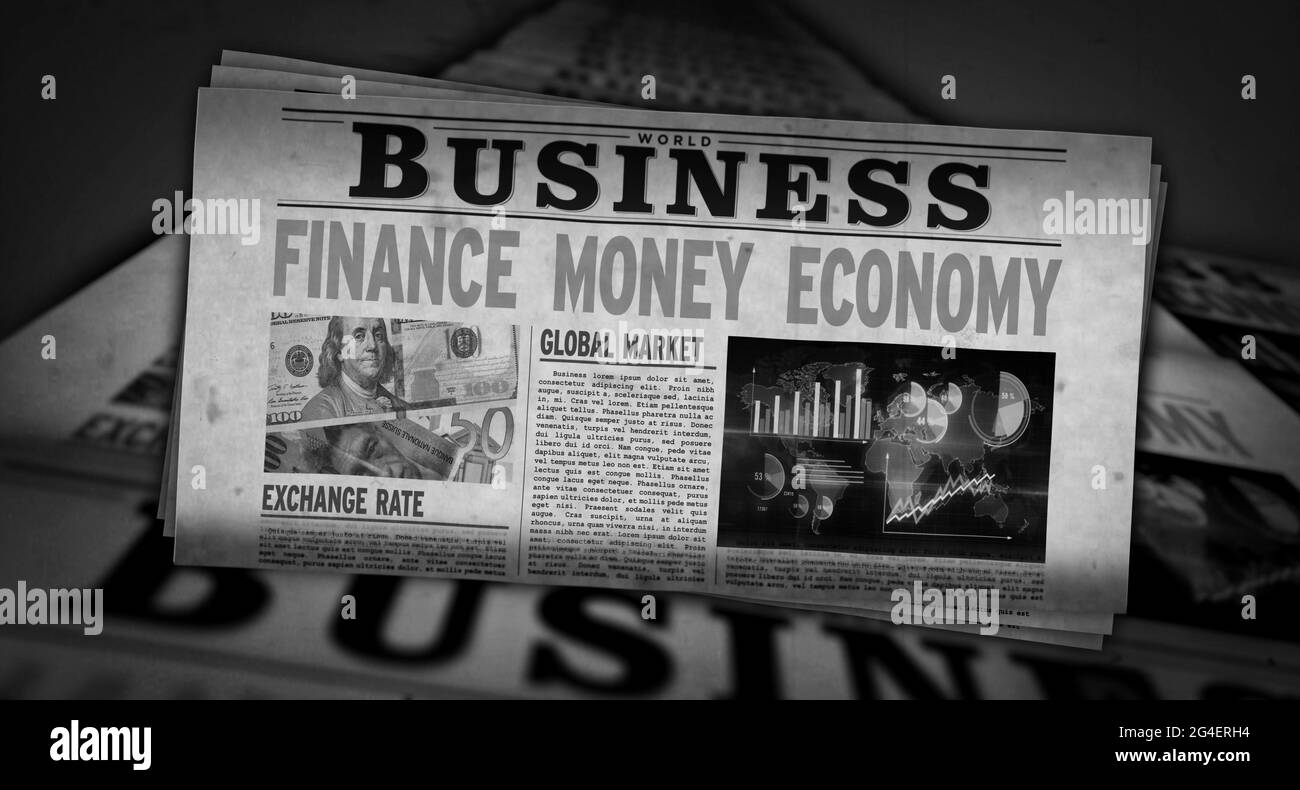 Business, finance, money and economy news report. Newspaper print. Vintage press abstract