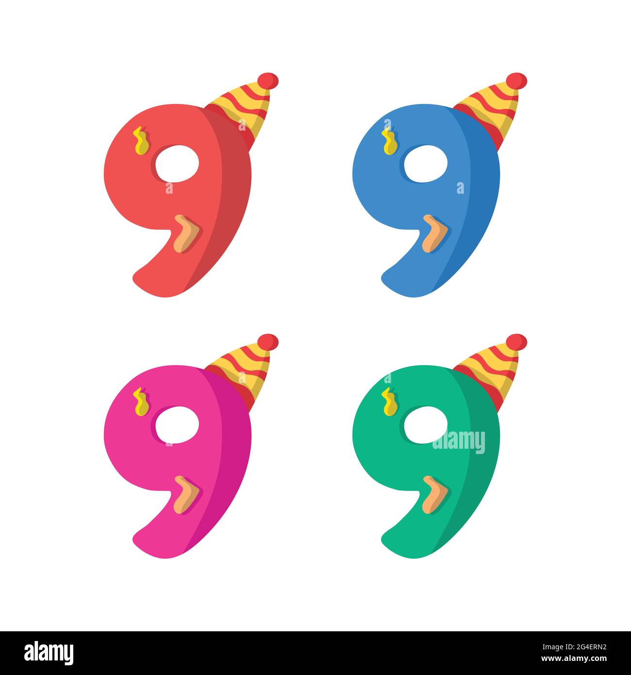 9 year birthday candle flat design vector illustration with different color choice. Stock Vector