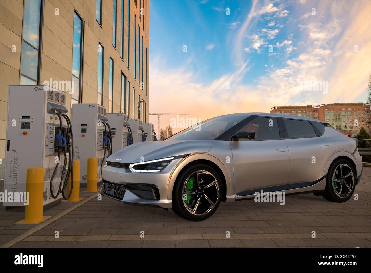 KIA EV6 electric SUV at a fast charging station Stock Photo Alamy