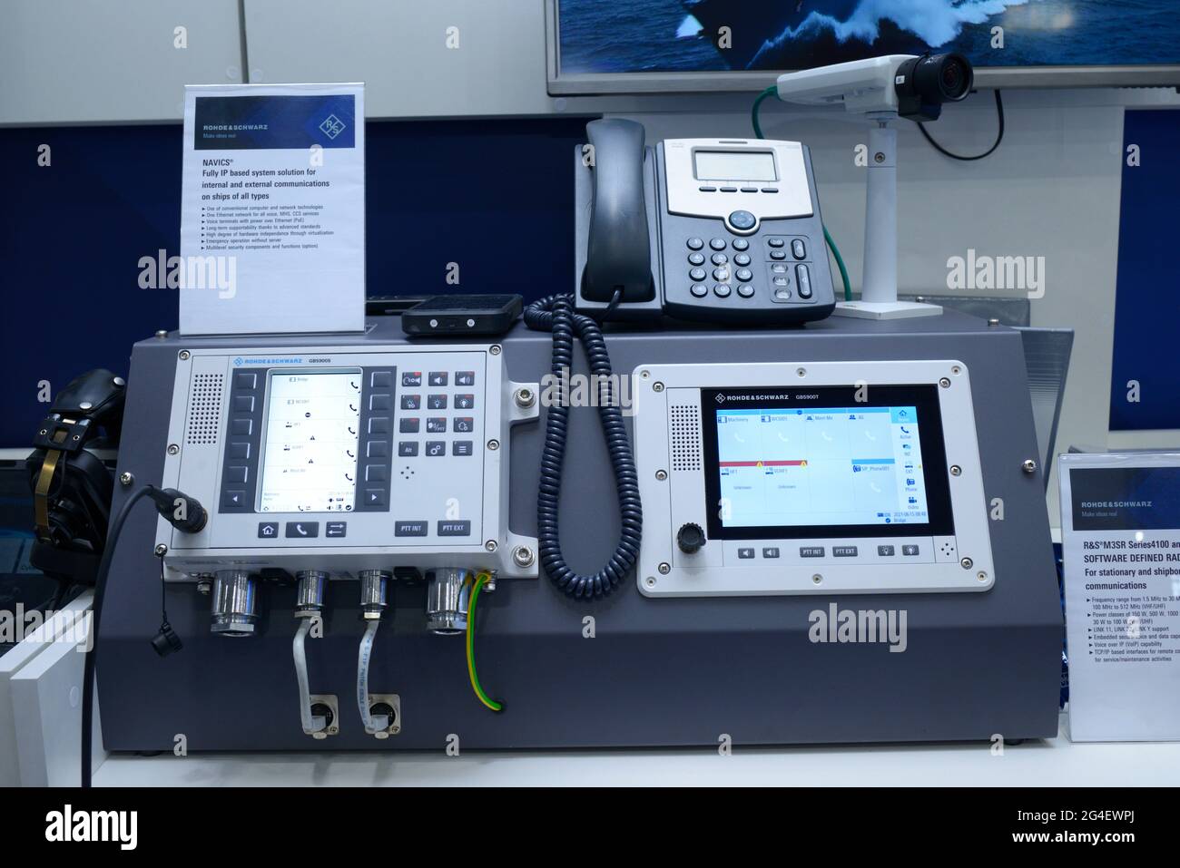 Control panel of a radio station for internal and external communications on ships, made by Rohde Schwartz. Arms and Safety Exhibition. June 15, 2021. Stock Photo
