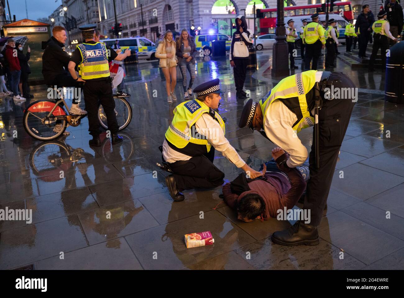 English football fans arrested in the West End, Central London ahead of the EURO20 match against Scotland. Stock Photo