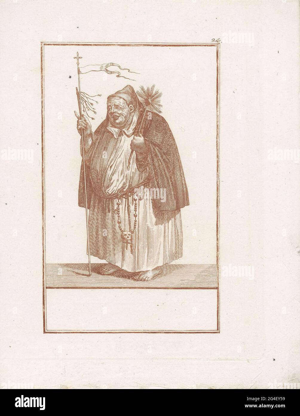 . Thick monk barefoot, a crucifusecan and a scourge in the right hand ...