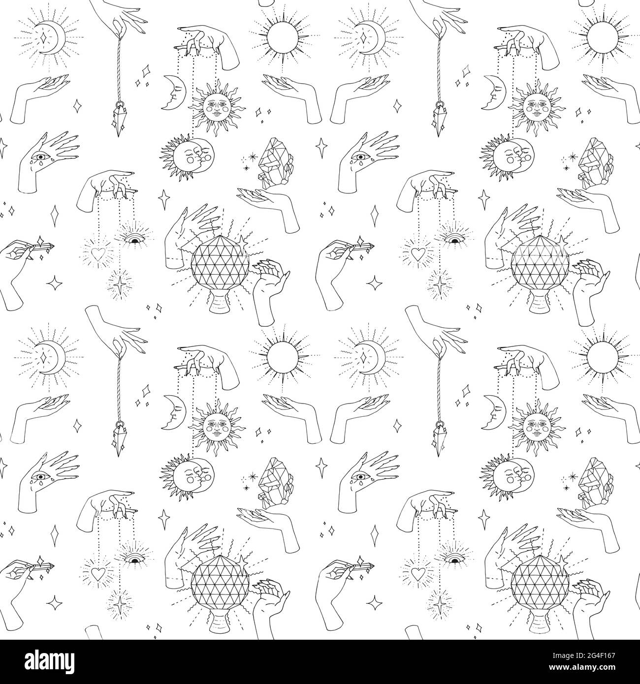 Seamless Pattern with Hand Drawn Doodle Line Art Celestial Bodies and Magic  Items. Spiritual Mystic Repeat Texture Stock Vector - Illustration of  yellow, celestial: 226090328